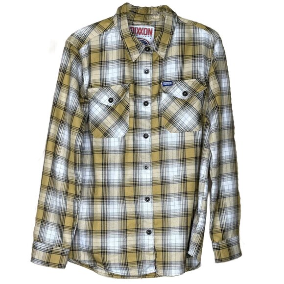 DIXXON Lager Flannel Shirt L Yellow Black White Plaid Workwear Western RARE - Picture 3 of 13